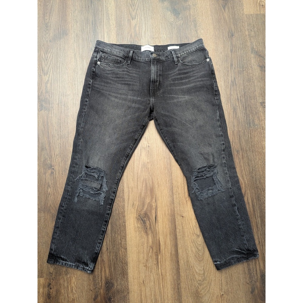 FRAME Jeans Womens 28 Black Le Garcon Crop Boyfriend Cropped Distressed‎ Denim